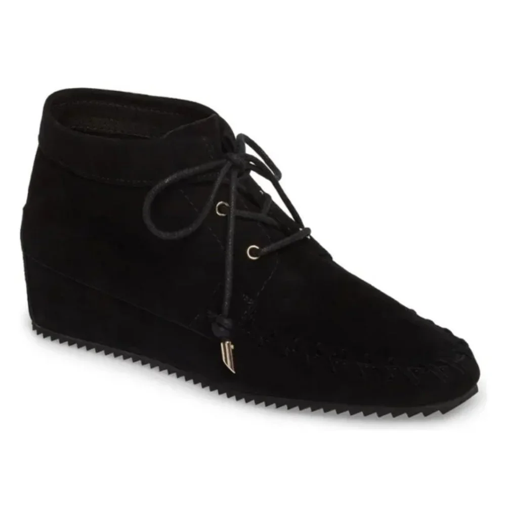 SUDINI New JENNA Womens 10 Suede Leather Comfort Stylish Wedge Bootie Boot BLACK